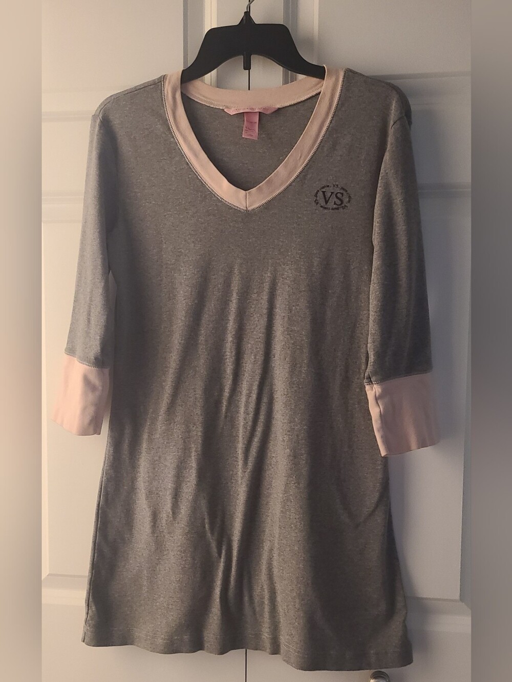 Victoria's Secret VINTAGE Gray Nightshirt with Pink Trim